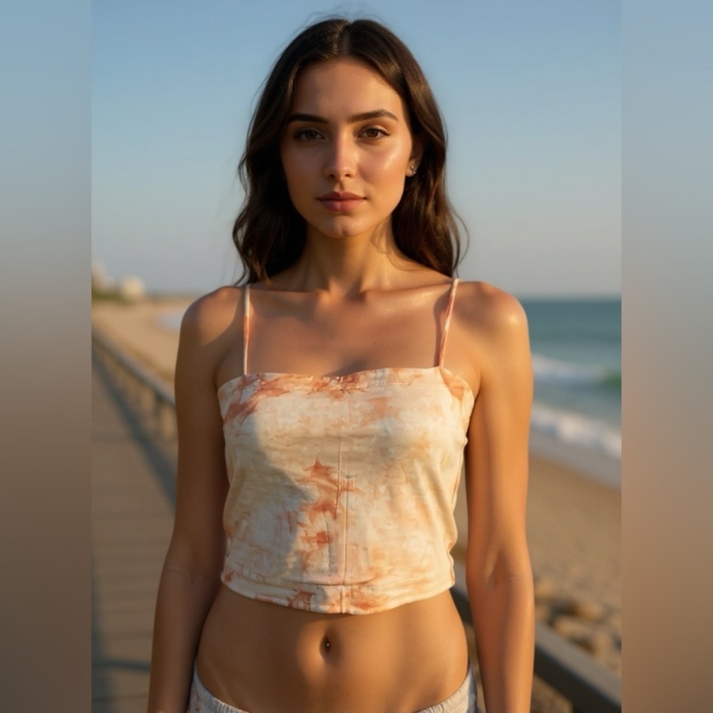 orange tie dye crop tank top thin straps size XL #0731